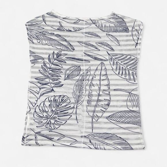 Gap White and Navy Nature Leaf Sheer Stripes Shirt - Picture 3 of 5